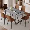 gopop 55'' Wood Dining Table Set for 6, Kitchen Table Chairs Set of 6, Light Grey Dining Table with Sturdy Black Metal Frame, 6 PU Dining Chairs with Stable Legs, Ideal for Living Room, Kitchen. view 1