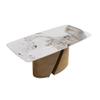 70.86" Modern Faux Marble Dining Table for 8, White Pandora Sintered Stone Top Dining Table, Dining Table with Curved Panel & Unique Metal Pedestal Table for Dining Room, Kitchen and Living Room view 3