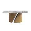 70.86" Modern Faux Marble Dining Table for 8, White Pandora Sintered Stone Top Dining Table, Dining Table with Curved Panel & Unique Metal Pedestal Table for Dining Room, Kitchen and Living Room view 4