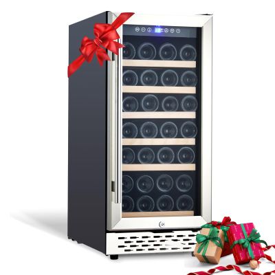 PrecisionAuto 15 inch Compressor Wine Cooler Refrigerator With Lock, 28 Bottle Freestanding Wine Cellar, Dual Zone Wine Fridge With Digital Temperature Control Glass Door, Beverage Refrigerator Cooler