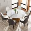 59.05 Faux Marble Round Dining Table for 6-8, Modern Round Sintered Stone White Carrara Table with Metal Base for Dining Room, Living Room view 1
