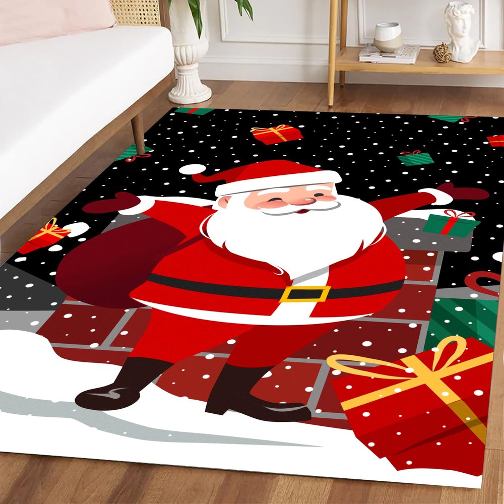 UNREASTO Christmas Area Rug 3x5ft Santa Snowflake Gift Washable Entrance Rug Indoor Holiday Rug Winter Home Decor Low Profile Non-Slip Runner Rug for Living Room Bedroom Dining Room Playroom
