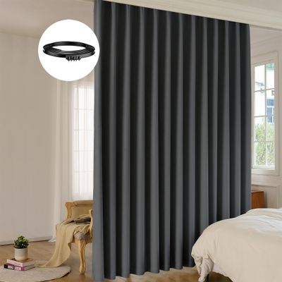 LuminBarrier Room Divider Curtain Sets with Bendable Ceiling Track, 95% Blackout Total Privacy Ceiling Track Curtains Floor to Curtains Track Kits 8.3 ft Wide x 9 ft Tall, Dark Grey, 1 Panel