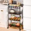 GIFZES Rolling Cart, Multipurpose Wheeled Storage Basket Trolley Utility Cart, Mobile Storage Trolley On Wheels, Vegetable Rack, Utility Cart Shelving Units, Kitchen Storage Trolley Black 4-Layers view 2