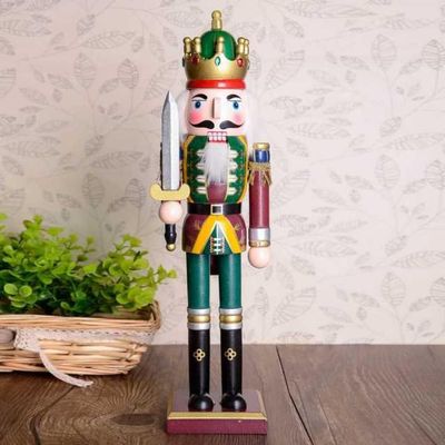JOYWU 12 in Traditional Wooden Nutcracker,Christmas Nutcrackers Decorations,Drum/Trumpet/Sword/Spear Theme Xmas Soldier Figures Ornament for Shelf Table Display,Christmas Decor Figures Set (Sword)