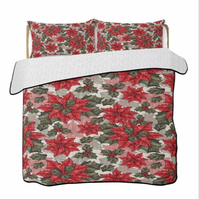Wowouhiya Twin Quilt Sets, Red Floral Christmas Lightweight Bedspreads with 2 Pillow Shams, Xmas Floral Botanical Rustic Soft Summer Bed Coverlets 3 Pieces Bedding Set for All Season