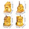 RXMORI 8 Pcs Christmas Village Sets Lighted Miniature Christmas Town Display,Tiny Resin Mini Figurine LED Winter Village Ornament Kit for Xmas Town Scene Desktop Ornament view 3