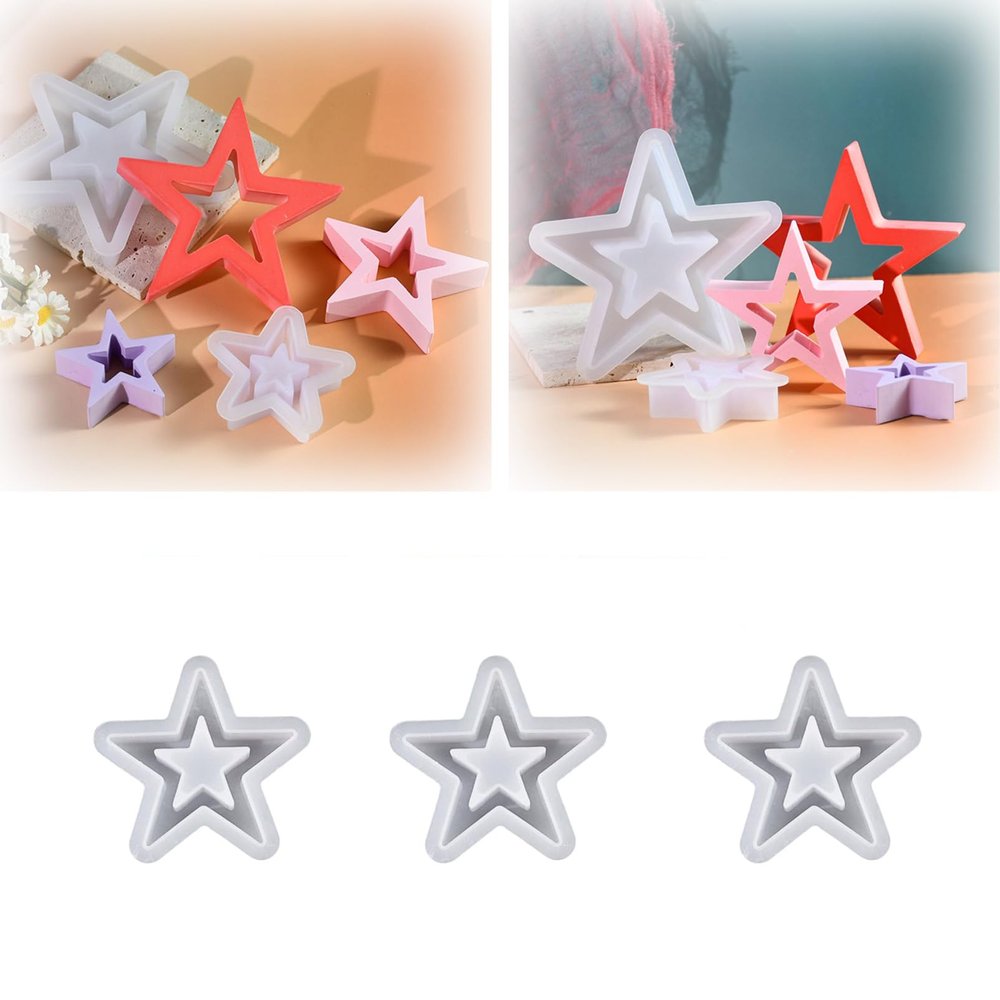 Christmas Stars Silicone Molds,3Pcs Christmas Candle Molds,Large Size Xmas Muffin Cupcake Silicone Mold for Stars Cupcake Topper Chocolate Candy Candle Gum Paste Polymer Clay (3Pcs Mid)