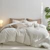 MooMee Striped Duvet Cover Set 100% Washed Cotton Linen Like Textured Breathable Durable Soft Comfy (White Sage Green Wide Stripes, Palatial King/Oversized King 120"x98") view 1