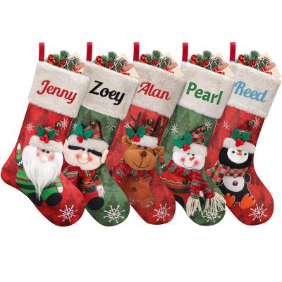 Personalized Christmas Stockings, 3D Stereoscopic Pattern Xmas Stockings, Custom Christmas Stockings with Names, Enthralling Needlepoint Christmas Stockings for Family (7 pcs)