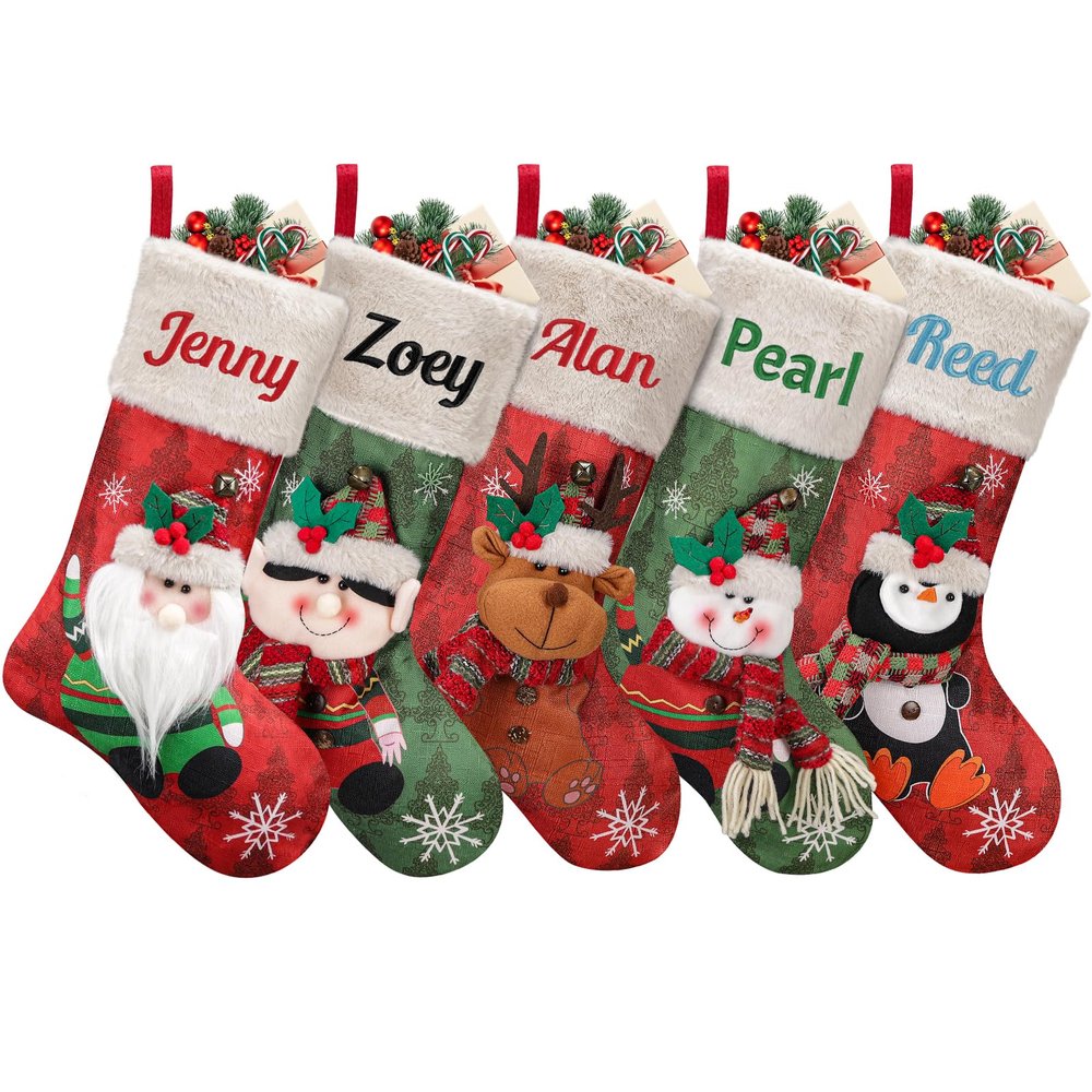 Personalized Christmas Stockings, 3D Stereoscopic Pattern Xmas Stockings, Custom Christmas Stockings with Names, Enthralling Needlepoint Christmas Stockings for Family (7 pcs)