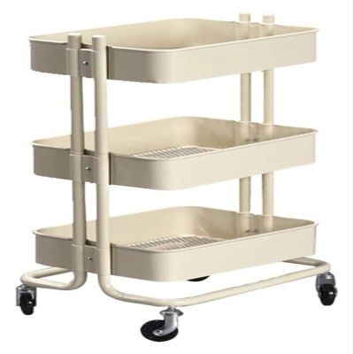 KEPIUAAF Bar Cart, Home Bar Hotel Serving Cart Wine Cart - Kitchen Cart Service Family Bar 3 Layers Swivel Castors Stainless Steel Multifunction Easy to Move, 4 Colors, 45x35x87cm(Beige)