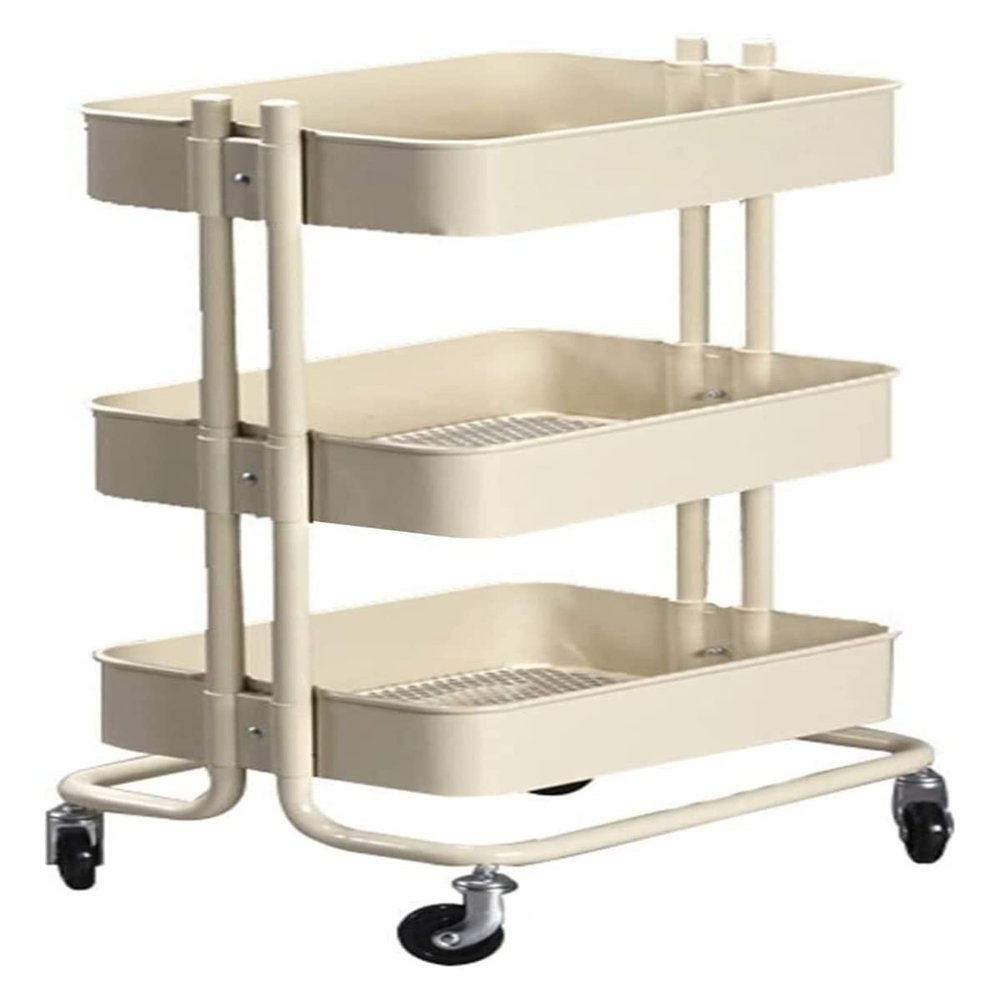 KEPIUAAF Bar Cart, Home Bar Hotel Serving Cart Wine Cart - Kitchen Cart Service Family Bar 3 Layers Swivel Castors Stainless Steel Multifunction Easy to Move, 4 Colors, 45x35x87cm(Beige)