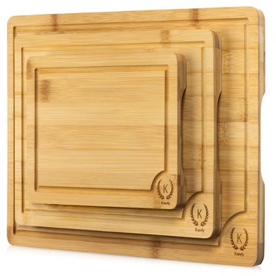 Bamboo Cutting Boards Set of 3 Durable Wooden Chopping Boards with Deep Juice Grooves & Handles Easy to Clean Serving & Cutting Board Set for Kitchen, Meat, Vegetables, Cheese, Gifts