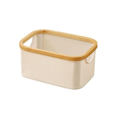 Bamboo Laundry Basket, Laundry Baskets with Handles, Collapsible Laundry Hamper, Oxford Cloth Material, Bedroom Dirty Clothes/Towels/Blanket/Toys Storage Box(Beige,14x20x23cm/6x8x12in)