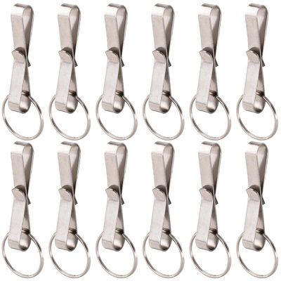 SUNNYCLUE 12Pcs Fish Hook Keychain Clip Keychain Belt Clip Stainless Steel Rectangle Silver U Shaped Security Key Chain Loop Key Ring Pocket Belt Clips Holder for Keychains Wallet DIY Making Accessory