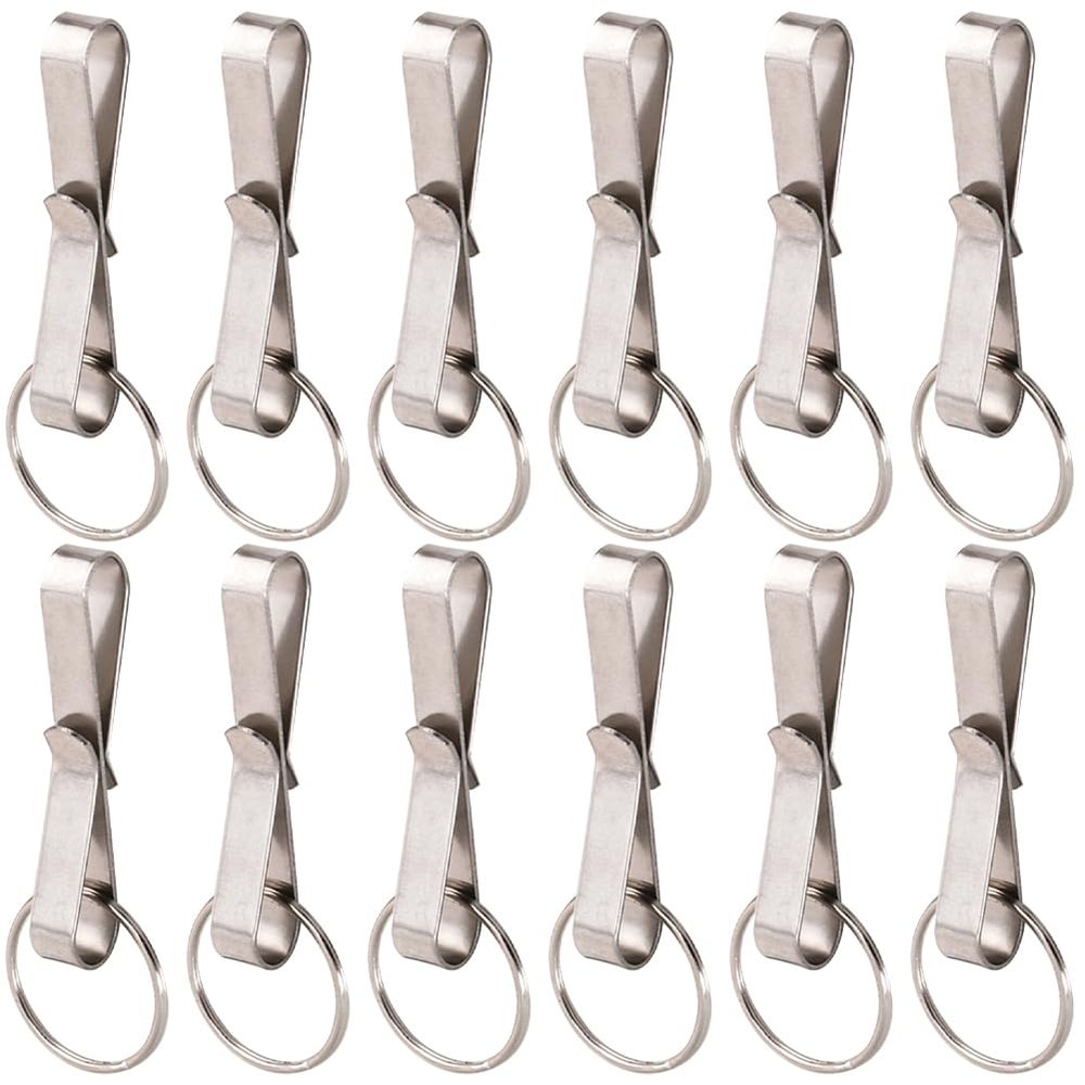 SUNNYCLUE 12Pcs Fish Hook Keychain Clip Keychain Belt Clip Stainless Steel Rectangle Silver U Shaped Security Key Chain Loop Key Ring Pocket Belt Clips Holder for Keychains Wallet DIY Making Accessory