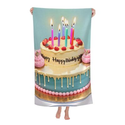 Happy Birthday Big Cake Print Microfiber Sand Free Bath Towel Beach Quick Dry Pool Towel Adults Blanket Journey
