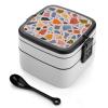 QWNMD Bento Box with Spoon And Handle Terrazzo Marble Pastel Printed Stackable Bento Box Portable Bento Lunch Box Container for Work Camping And Travel view 1