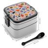 QWNMD Bento Box with Spoon And Handle Terrazzo Marble Pastel Printed Stackable Bento Box Portable Bento Lunch Box Container for Work Camping And Travel view 2