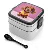 QWNMD Bento Box with Spoon And Handle Cute Dachshund Duggee Printed Stackable Bento Box Portable Bento Lunch Box Container for Work Camping And Travel view 1