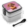 QWNMD Bento Box with Spoon And Handle Cute Dachshund Duggee Printed Stackable Bento Box Portable Bento Lunch Box Container for Work Camping And Travel view 2