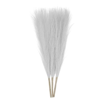 MECCANIXITY 3pcs Dried Faux Pampas Grass 17 Inch Artificial Fake Fluffy Pampas Grass Decor for Fall Home Vase Floor Table Wedding Decorations, Light Grey