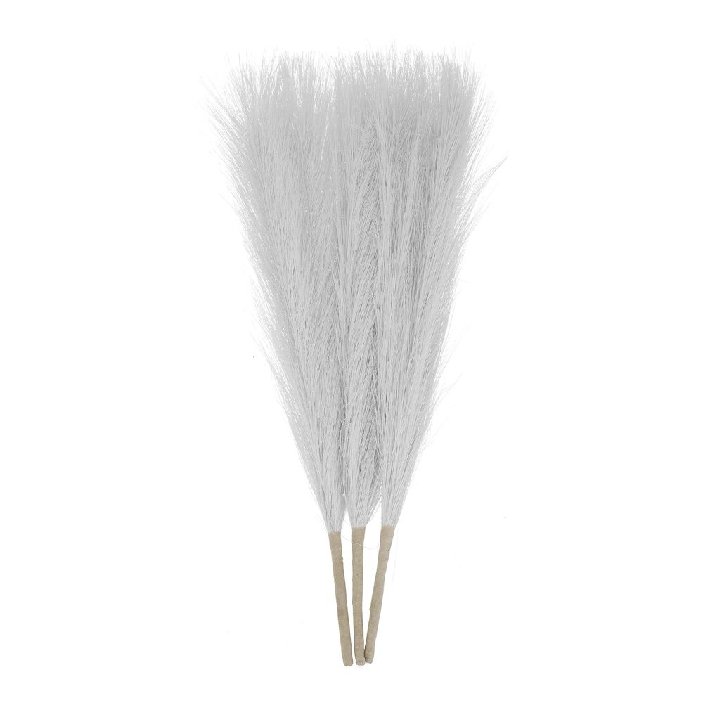 MECCANIXITY 3pcs Dried Faux Pampas Grass 17 Inch Artificial Fake Fluffy Pampas Grass Decor for Fall Home Vase Floor Table Wedding Decorations, Light Grey