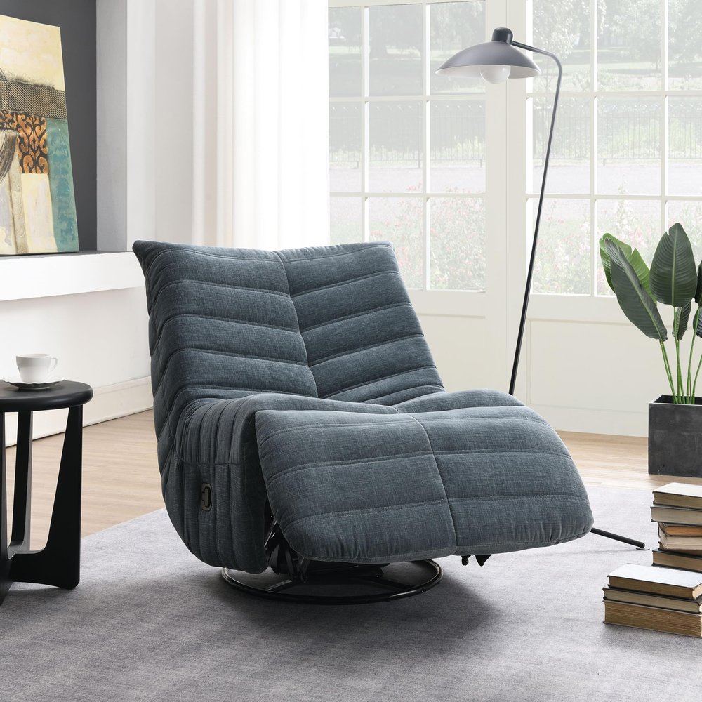 Chenille Swivel Recliner Chairs - Manual Recliner Chair with Armless Design and 360 Swivel Function, Single Recliner Chair with Wooden Frame and Metal Base, Recliner Chair for Adults (Dark Gray)