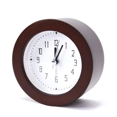 Wooden Analog Alarm Clock Silent Non-Ticking Desk Clock Battery Operated Table Clock with Nightlight for Bedroom,Children's Room, Living Room,Brown(4Inch)
