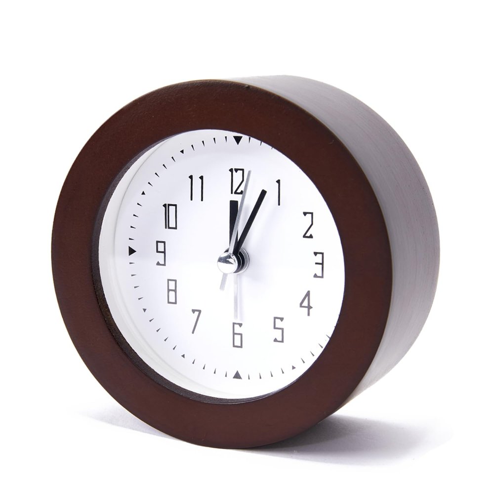 Wooden Analog Alarm Clock Silent Non-Ticking Desk Clock Battery Operated Table Clock with Nightlight for Bedroom,Children's Room, Living Room,Brown(4Inch)