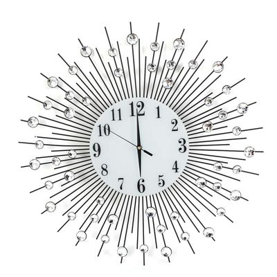 Modern 3D Crystal Wall Clock, Studded Wall Decor Clock, Fashion Luxury Large Round Art Diamond Decor Wall Clock Metal Silver Mirror Sparkling Bling, Ideal for Living, Room, Bedroom, Housewarming