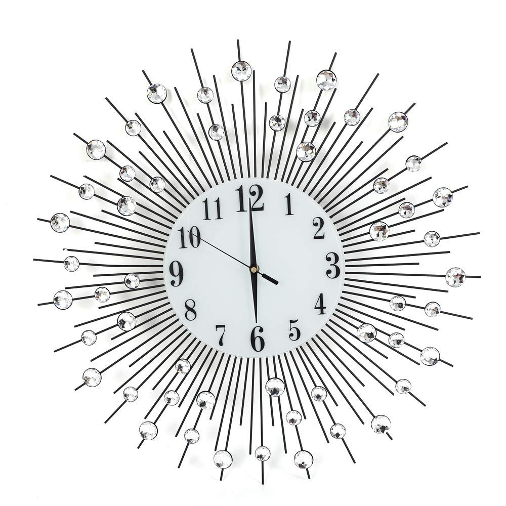 Modern 3D Crystal Wall Clock, Studded Wall Decor Clock, Fashion Luxury Large Round Art Diamond Decor Wall Clock Metal Silver Mirror Sparkling Bling, Ideal for Living, Room, Bedroom, Housewarming