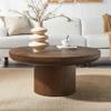 Eafurn 35.98inch Round Wood Coffee Table with Cylindrical Leg, Farmhouse Cocktail Solid Circle Center Wooden Table, Brown Walnut Tabletop & Legs view 4