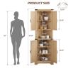 Minifeel Tall Farmhouse Corner Cabinet with 4 Doors and Adjustable Shelves, Farmhouse Storage Cabinet with Barn Door Design, Home Space Saver for Living Room, Kitchen, Laundry Room (Natural Oak) view 2