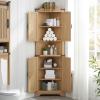 Minifeel Tall Farmhouse Corner Cabinet with 4 Doors and Adjustable Shelves, Farmhouse Storage Cabinet with Barn Door Design, Home Space Saver for Living Room, Kitchen, Laundry Room (Natural Oak) view 3