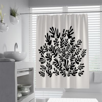 SHUODAOCO Black and White Shower Curtain Black Coral Print Rv Shower Curtain Simple Stylish Short Shower Curtain Waterproof Washable Shower Curtains 72Wx84L