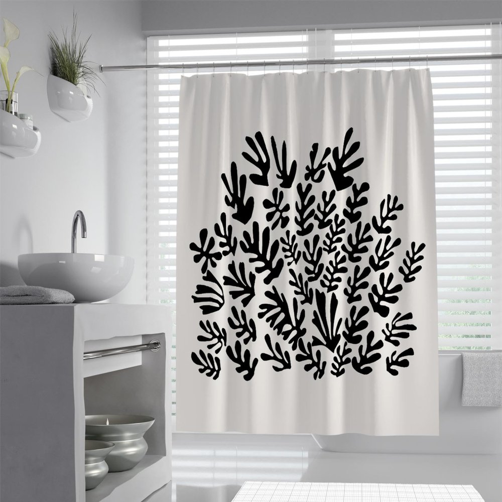 SHUODAOCO Black and White Shower Curtain Black Coral Print Rv Shower Curtain Simple Stylish Short Shower Curtain Waterproof Washable Shower Curtains 72Wx84L