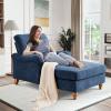 Antetek Chaise Lounge Chair Indoor with Adjustable Backrest, Modern Upholstered Sleeper Lounge Sofa Chair with Sturdy Legs and Rolled Arms for Bedroom, Living Room, Blue view 1