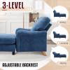 Antetek Chaise Lounge Chair Indoor with Adjustable Backrest, Modern Upholstered Sleeper Lounge Sofa Chair with Sturdy Legs and Rolled Arms for Bedroom, Living Room, Blue view 4