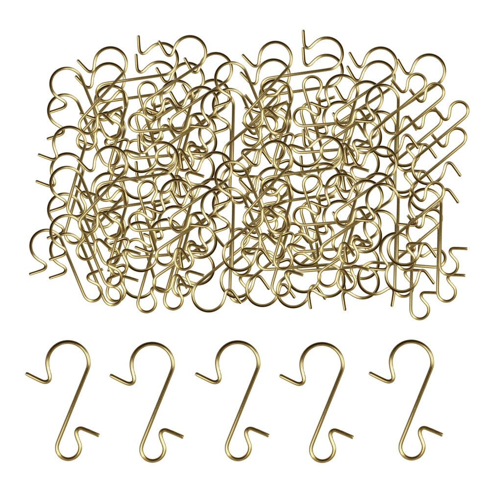 PDETVEO 120PCS 1.18Inch S-Shaped Christmas Ornament Metal Hooks, Golden Bendable Hanging Hook for Christmas Tree Decoration, Party, Festival Activity, Holiday