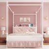Full Upholstered Canopy Bed Frame with 2 Drawers & Crystal Tufted Storage Headboard Two-Purpose Metal Platform Bed with 4 Removable Posts & Charging Station Pink Princess Bed, Curtain Not Included view 3