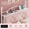 Full Upholstered Canopy Bed Frame with 2 Drawers & Crystal Tufted Storage Headboard Two-Purpose Metal Platform Bed with 4 Removable Posts & Charging Station Pink Princess Bed, Curtain Not Included view 4