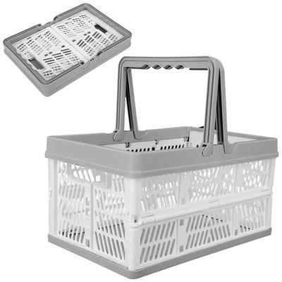 Collapsible Laundry Baskets, Collapsible Storage Crate Foldable Laundry Bin Collapsible Shopping Cart Storage Bins with Handles for Home Outdoor (White and Grey)