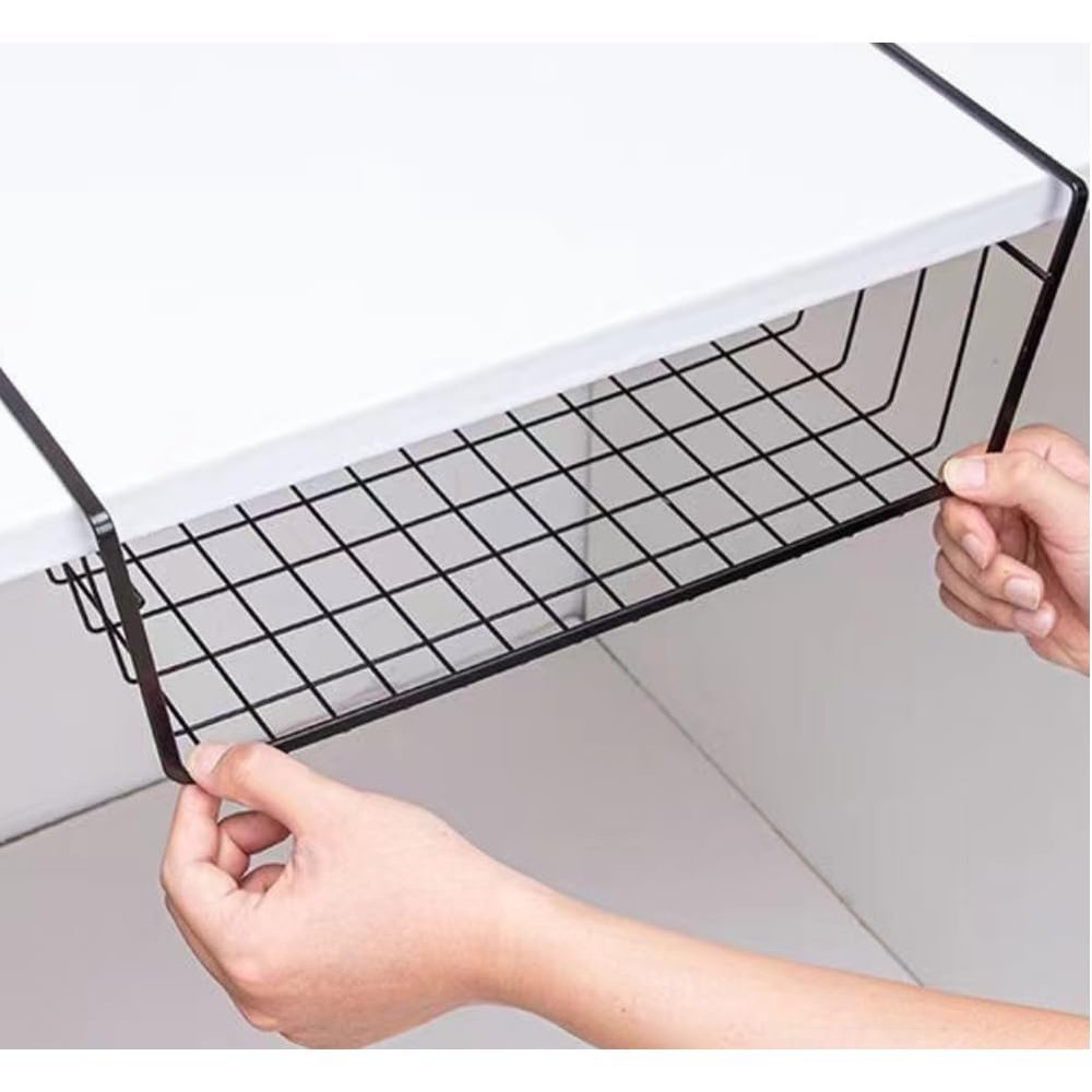 HAOHIZE Under Shelf Storage Basket, Pantry Organizers and Storage Laundry Room Organization Under Cabinet Shelf Multipurpose Metal Under Shelf Wire Basket for Kitchen Office Desk (26cm/10in)