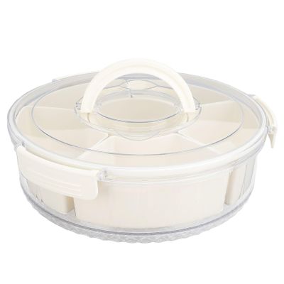 Brrnoo Snackle Box Container, 360Rotating Divided Fruit Tray Veggie Platter with Lid and Handle, Serving Platter with 6 Compartments for Travel, Parties, Picnics, Camping