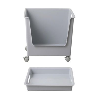 Multi-purpose storage bin with wheels and convenient plastic storage case with rollers for easy access and organization
