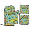 Cute Cartoon Dinosaurs Print Oven Mitts and Pot Holders Set of 4 Cute Hot Pads Heat Resistant Gloves - Heat Resistant Kitchen Accessories view 1