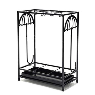 POLGDW Black Iron Art Umbrellas Stand Holder for 10 Long Umbrella and 8 Short Umbrella Rectangle Modern Walking Sticks Canes Rack with Hook