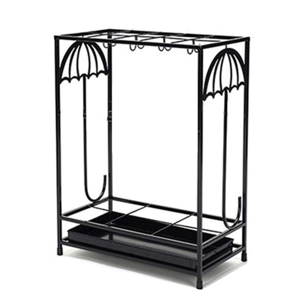 POLGDW Black Iron Art Umbrellas Stand Holder for 10 Long Umbrella and 8 Short Umbrella Rectangle Modern Walking Sticks Canes Rack with Hook